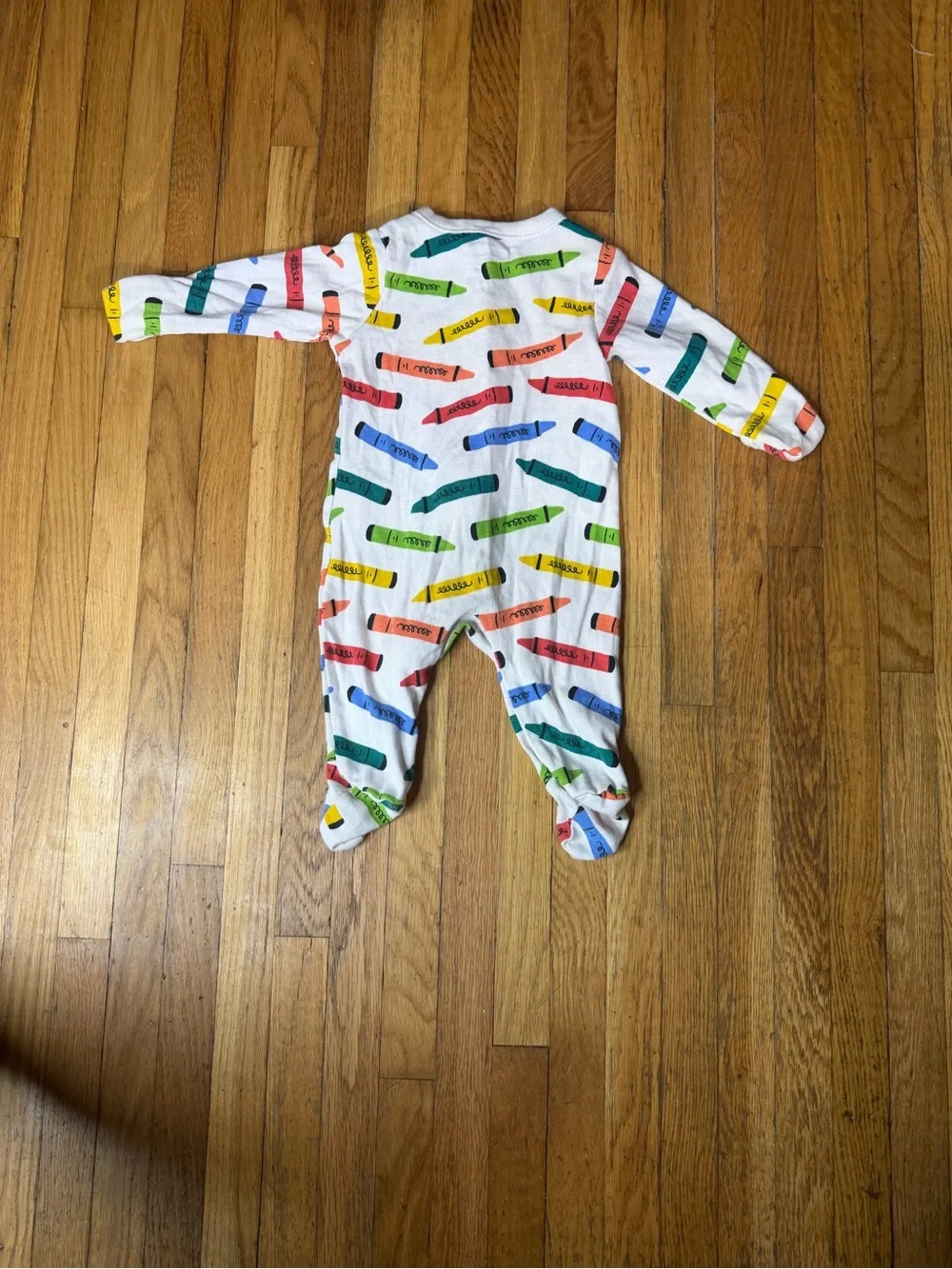 Old Navy 0/3 White Footed One-Piece with Multicolor Crayon Print